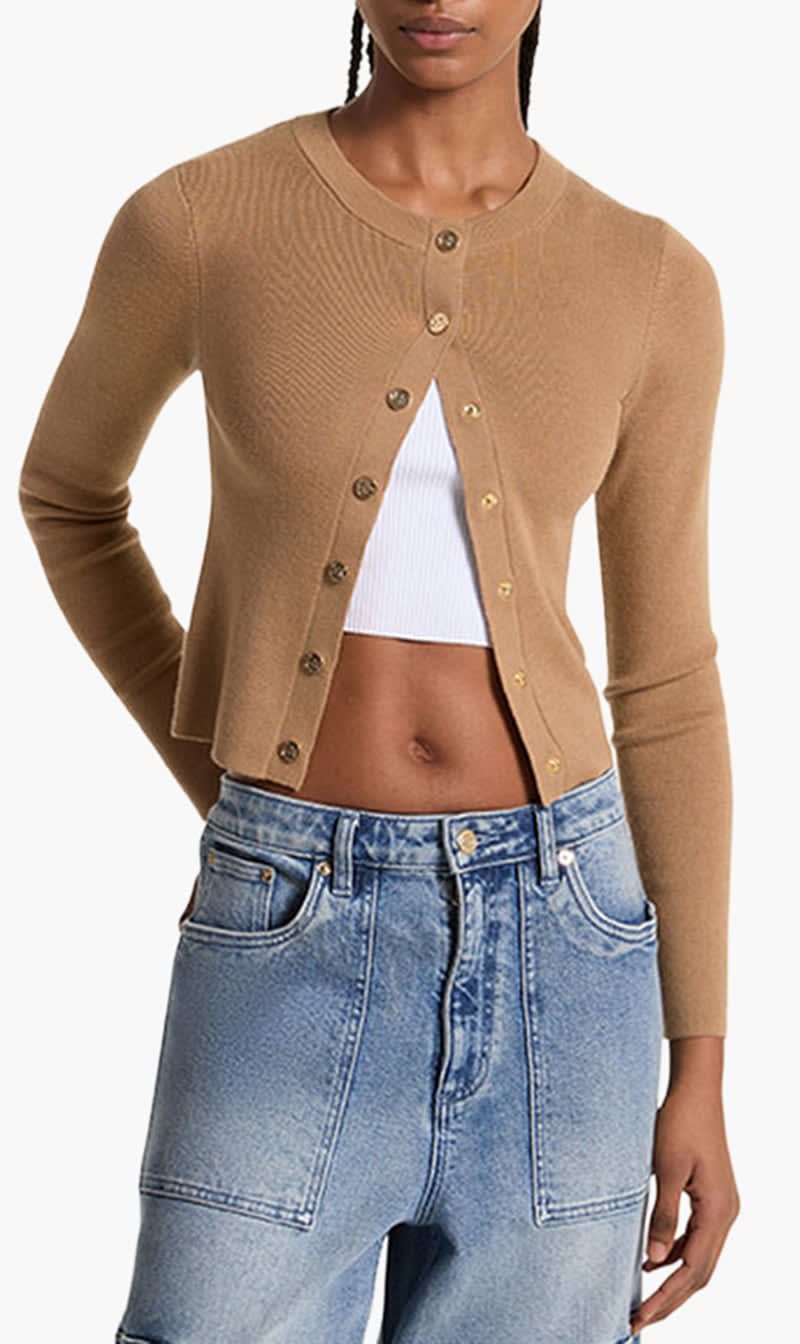 

Michael Kors Brown Merino Wool Blend Cardigan for Women | The Deal Outlet