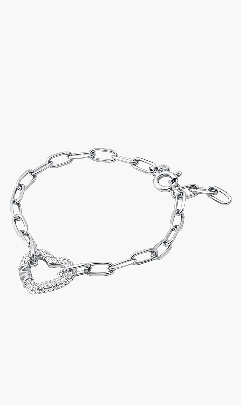 

Pave Heart Paperclip Chain Bracelet Sterling