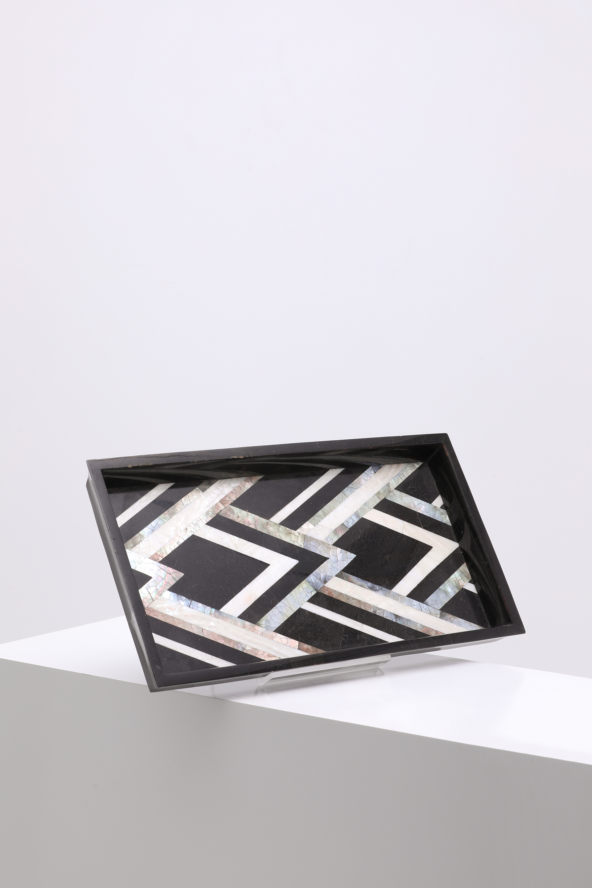 

L'objet Deco Noir Rectangular Small Tray, Black/white Natural Shells