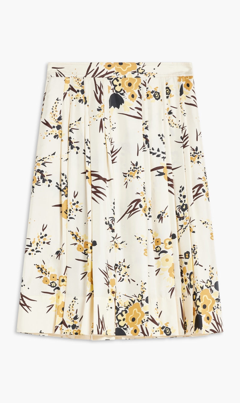 

Tory Burch Beige Printed Silk Pleated Skirt for Women | The Deal Outlet