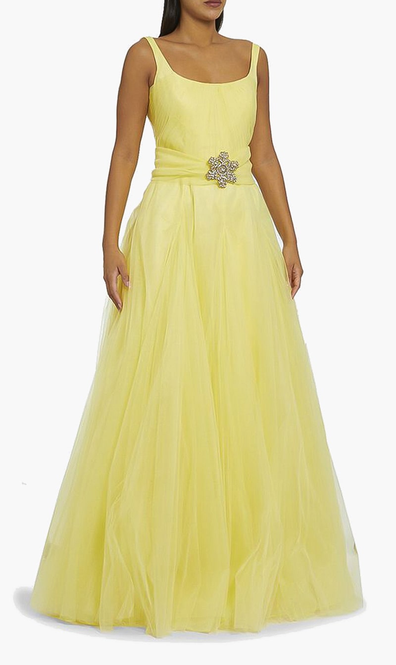 

Embellished Tulle Gown, Yellow