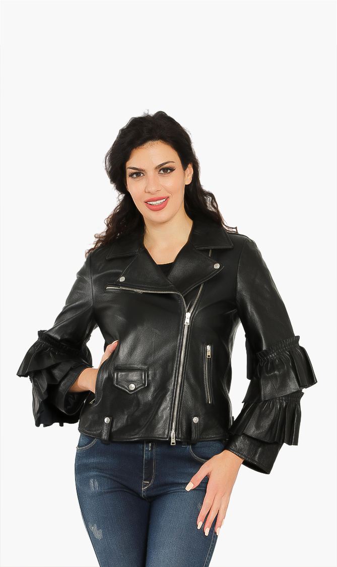 

Replay Leather Frills Biker Jacket