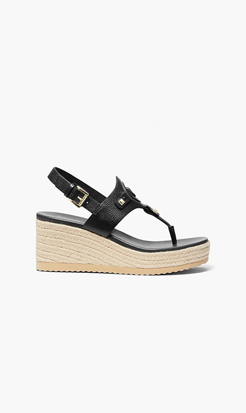 

Michael Kors Black Aubrey Cutout Leather Wedge Sandal for Women | The Deal Outlet