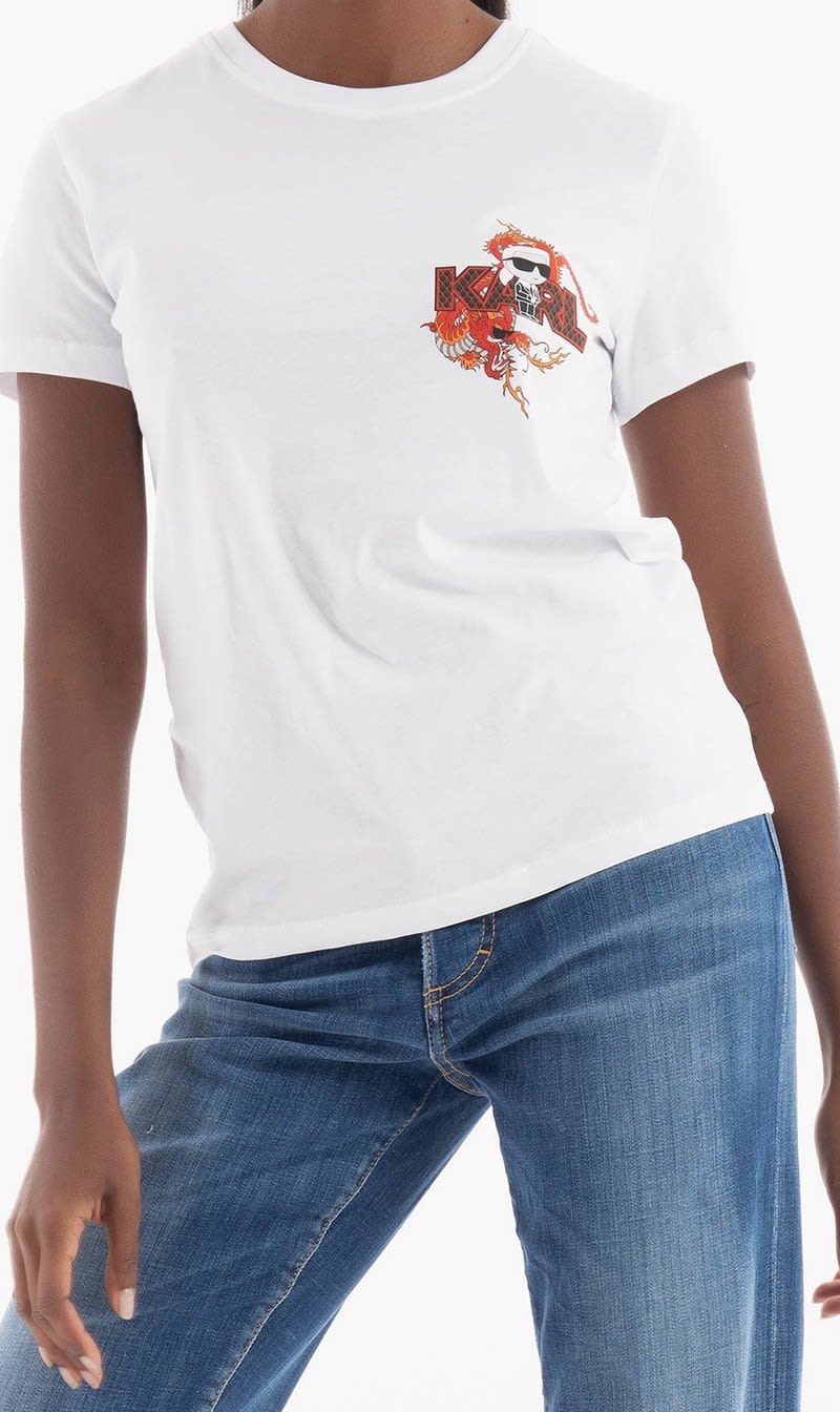 

Karl Lagerfeld White Ikonik Lny T-shirt for Women | The Deal Outlet