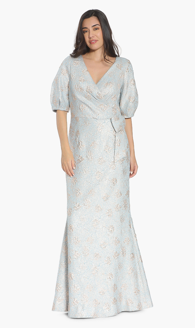 

Teri Jon Jacquard V-neck Dress