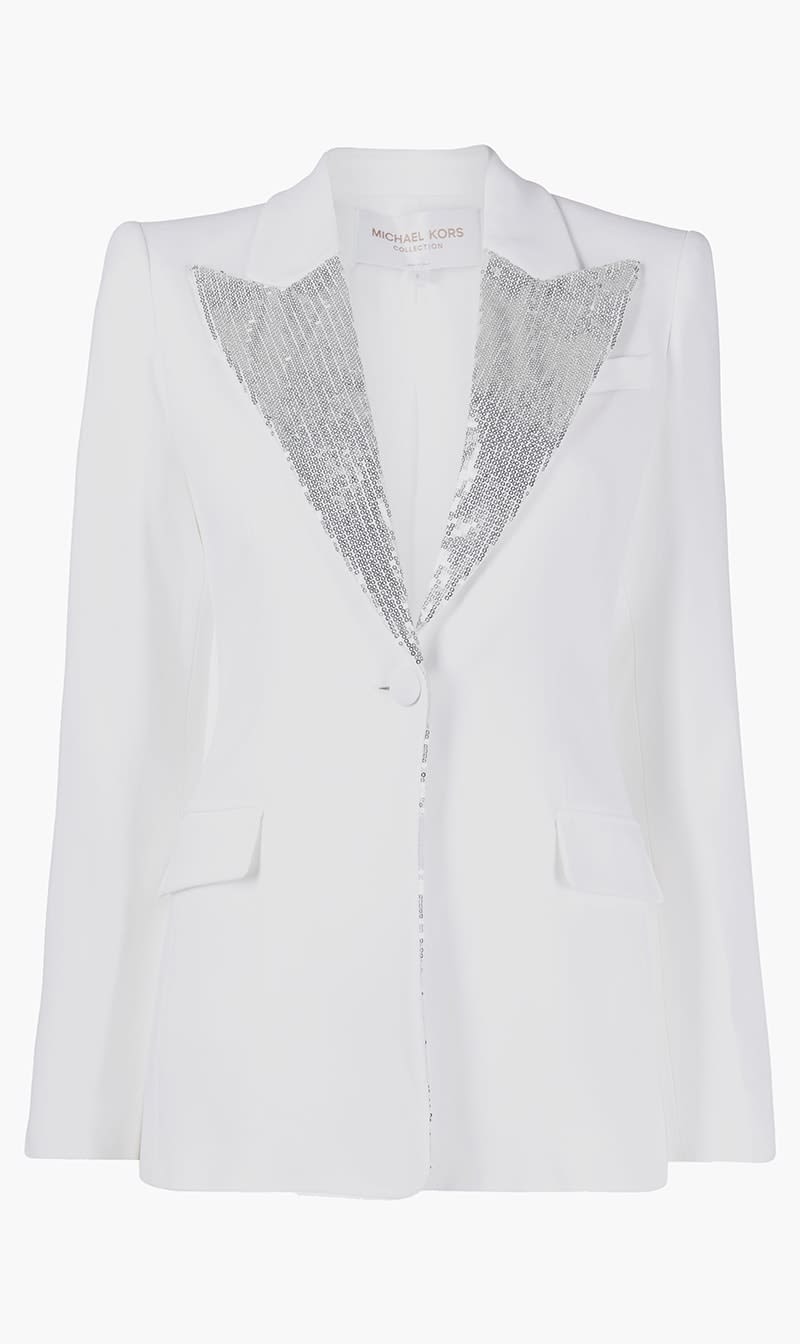 

Michael Kors White Georgina Jacket With Sequin Trim for Women | The Deal Outlet