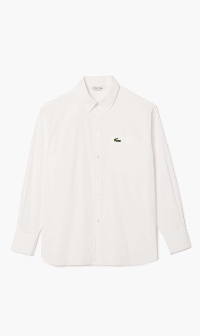 

Lacoste White Oversized Fit Cotton Poplin Shirt for Women | The Deal Outlet