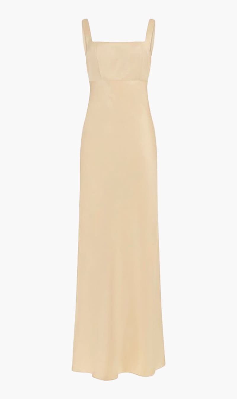

Guess Beige Estella Long Dress Solid for Women | The Deal Outlet
