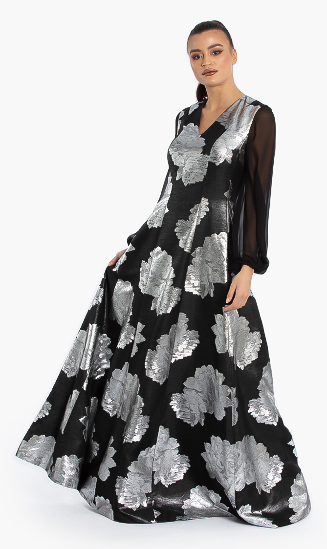 Ingie Paris Floral Metallic Maxi Dress