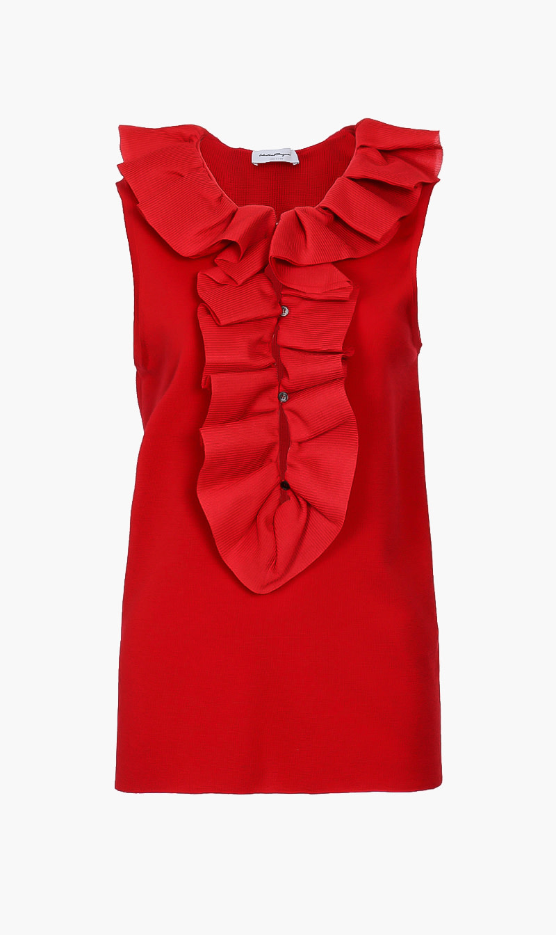 

Salvatore Ferragamo Red Rouches Sleevesless Blouse for Women | The Deal Outlet