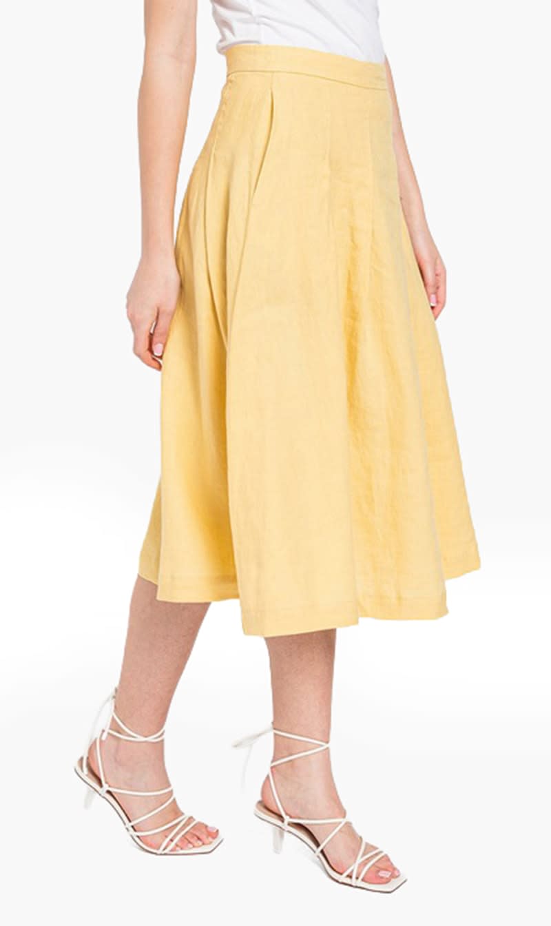Yellow United Colors Of Benetton Green Pure Linen Midi Skirt for Women