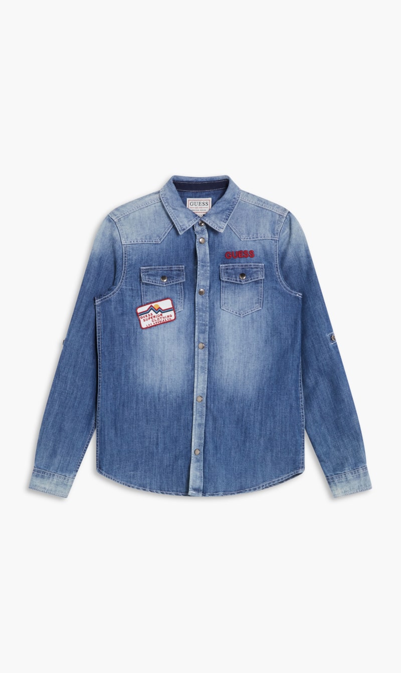 

Guess Blue Denim Adj Ls Shirt - Lt Denim Slubby Effect 588oz for Kids | The Deal Outlet