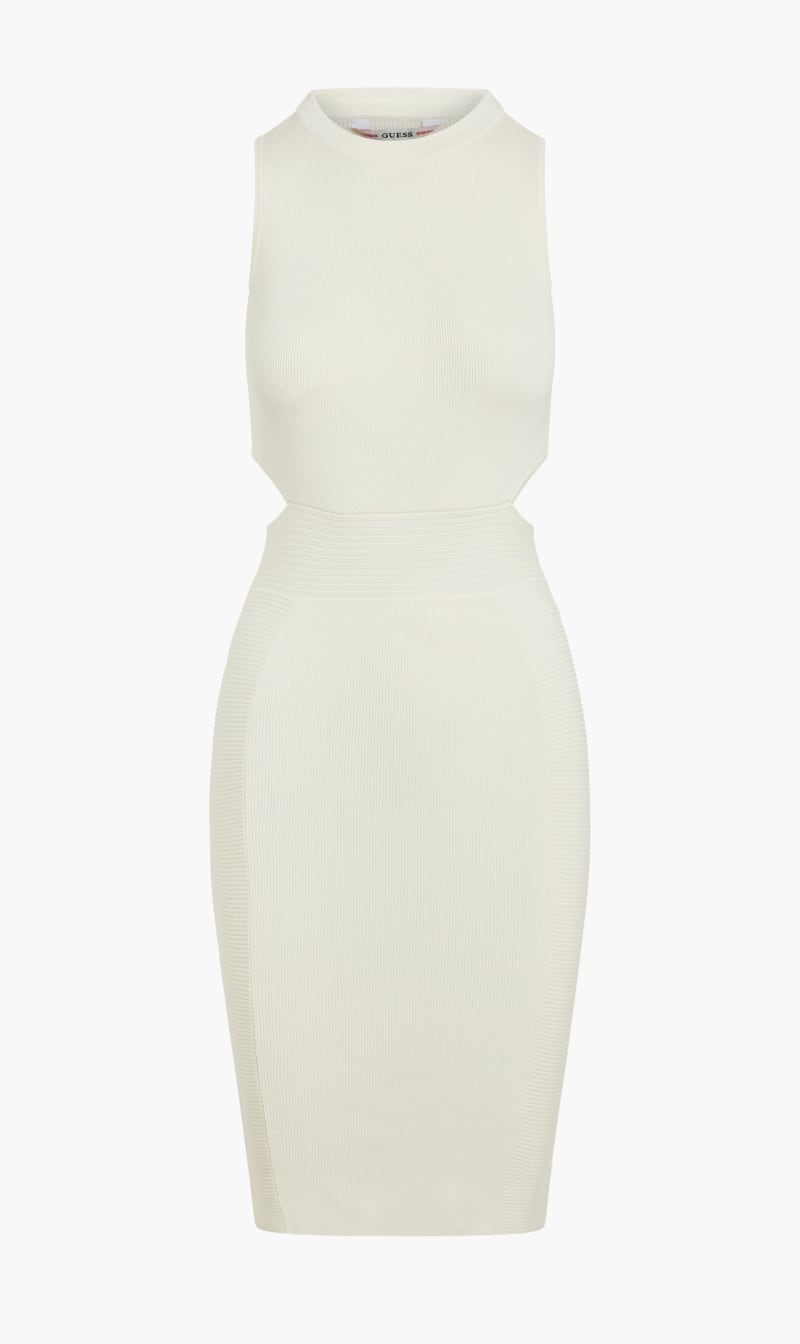 

Sleeveless Cutout Rib Dress, White