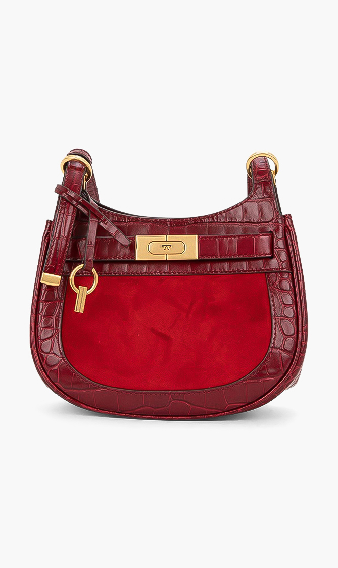 

Tory Burch Lee Radziwill Embossed Frame Small Saddle Bag