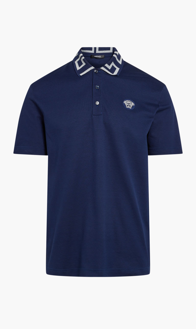 

Versace Blue Polos Jersey Piquet Cotton Fabric With Medusa Pop Embroidery And Greek Lurex Collar for Men | The Deal Outlet