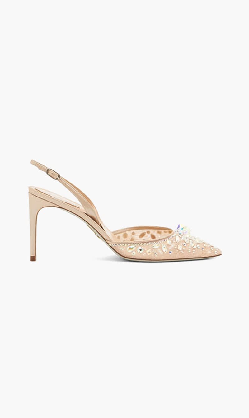 Rene Caovilla Beige Cinderella Nude Slingback 80mm for Women