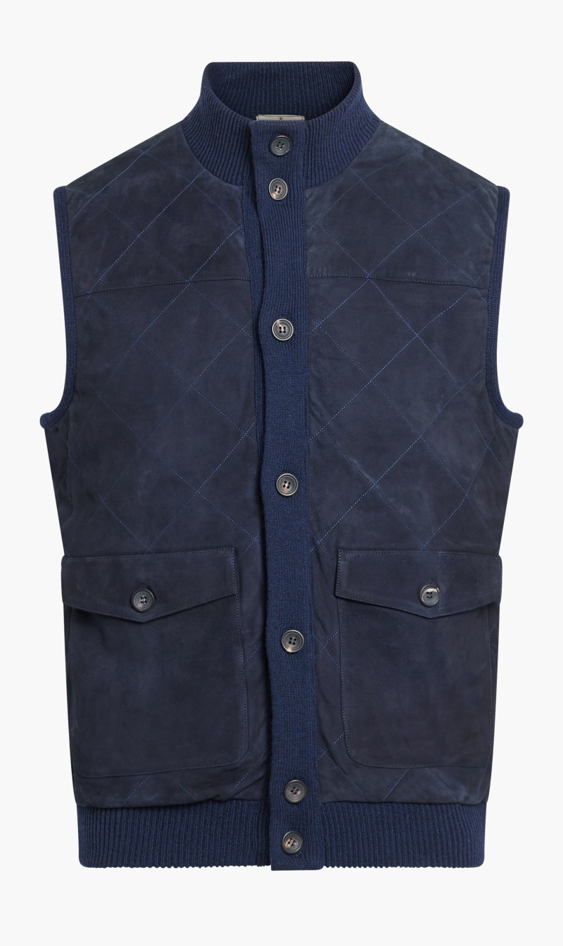 

Hackett London Blue Myf Suede Front Gilet for Men | The Deal Outlet