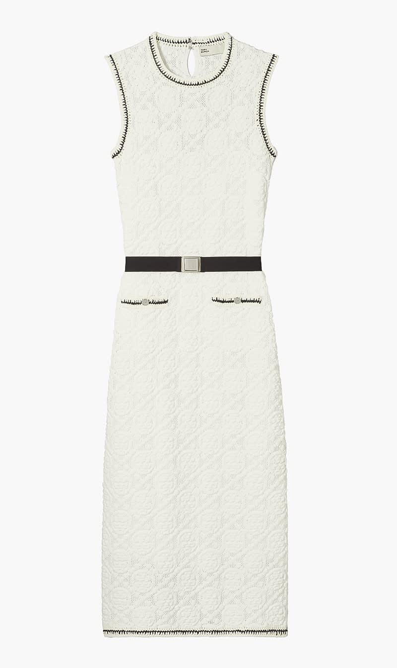 

Tory Burch White Cotton Pointelle Knitted Tank Dress for Women | The Deal Outlet