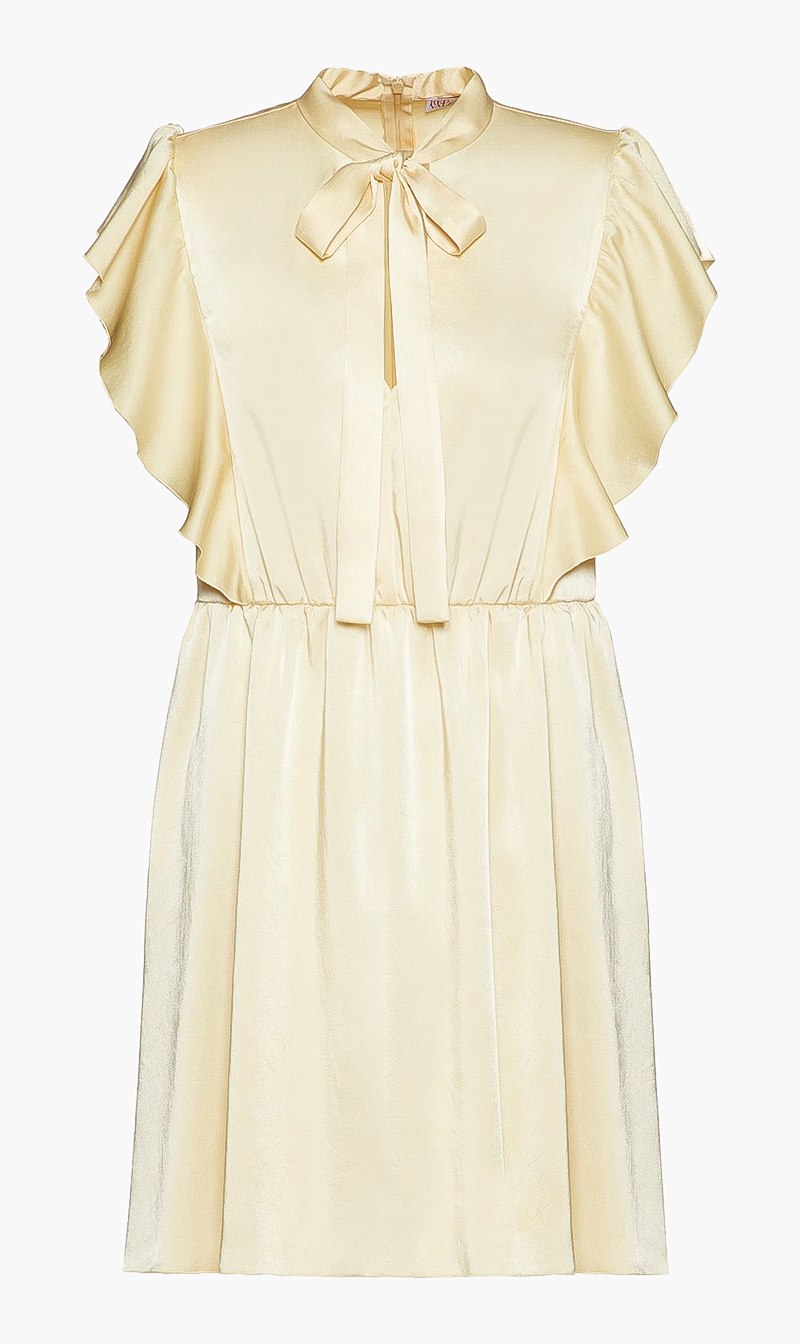

Ruffled Cut Sleeves Silk Dress, Yellow