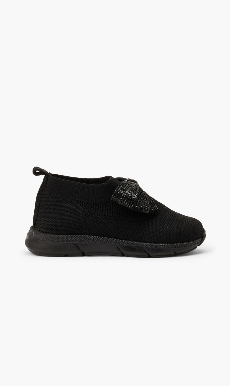 

Babywalker Black Knitted Sneakers With Restraint Bow for Girls | The Deal Outlet