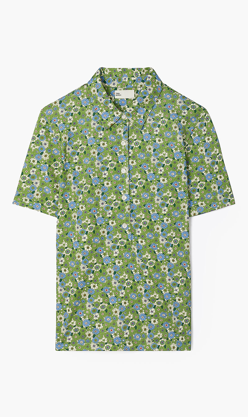 

Tory Burch Green Tory Sport Mercerized Cotton Printed Polo for Women | The Deal Outlet