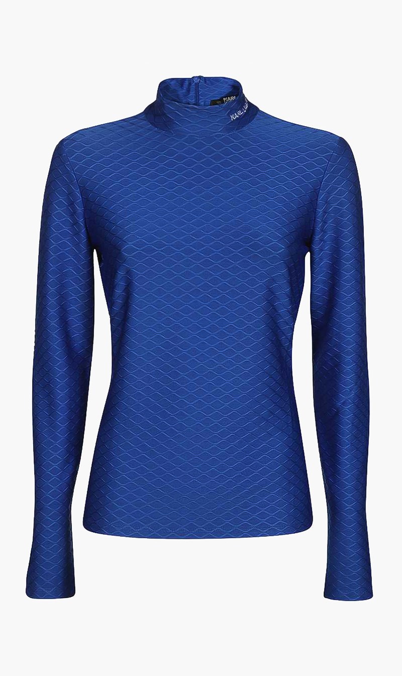 

Karl Lagerfeld Blue Texture Mock Neck Top for Women | The Deal Outlet