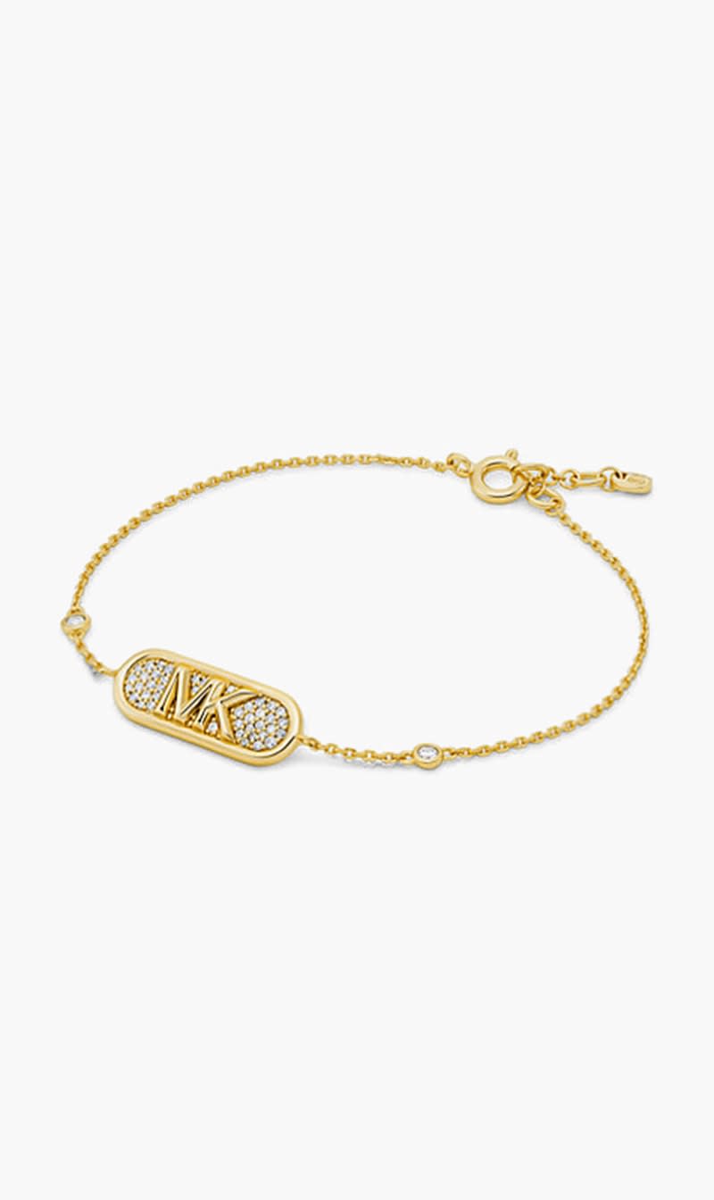 

Michael Kors Gold Pave Precious Metal Plated Logo Bracelet for Women | The Deal Outlet