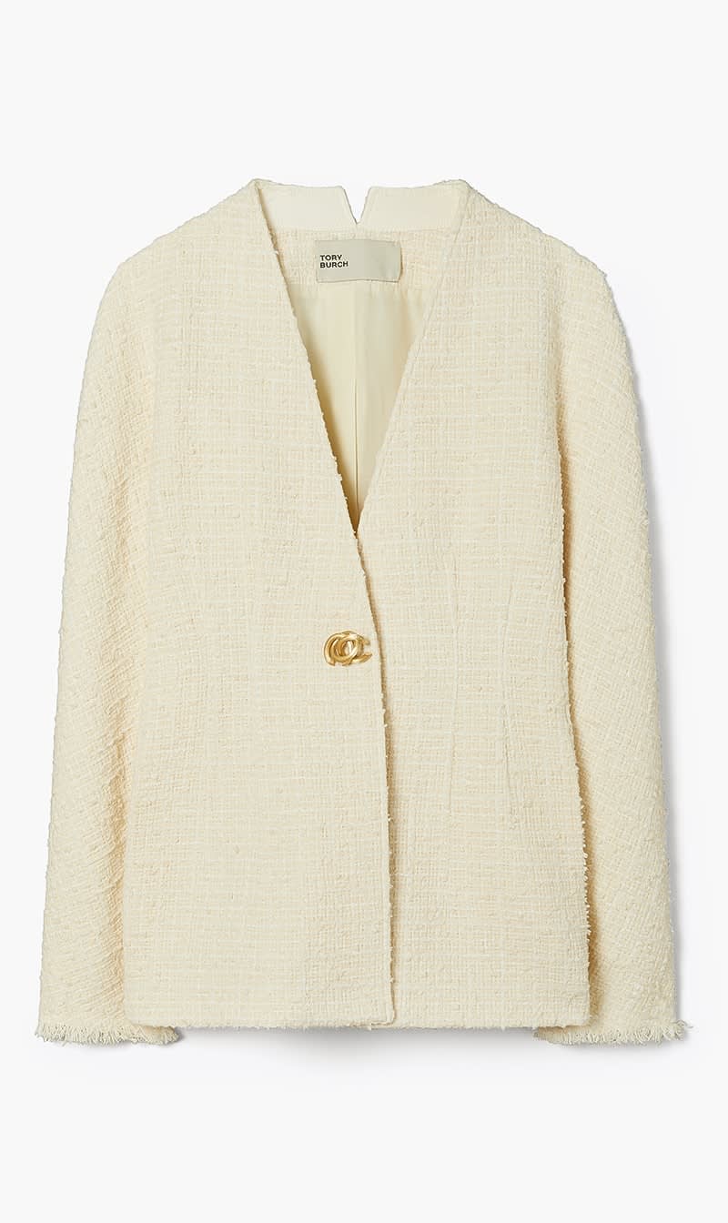 

Tory Burch White Slim Tweed Jacket for Women | The Deal Outlet
