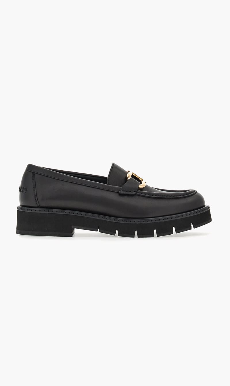 Ferragamo Black Gancini Ornament Moccasins for Women