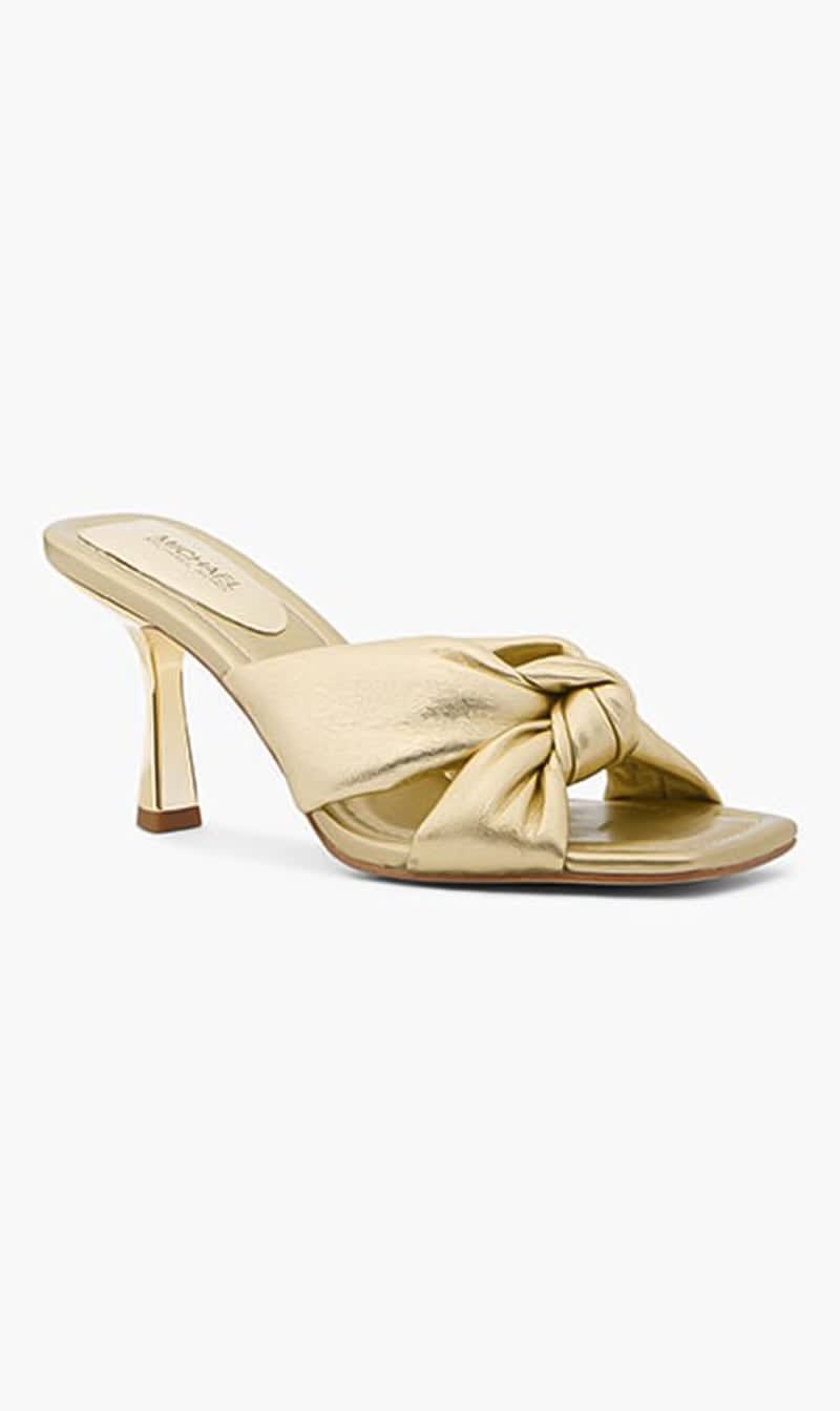 

Michael Kors Gold Elena Sandals for Women | The Deal Outlet