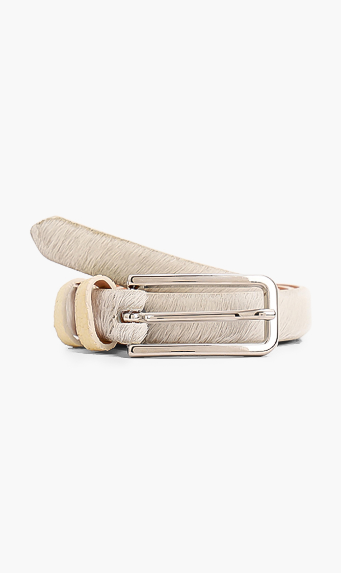 

Fur Leather Belt, White
