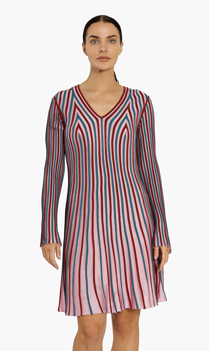 

V-neck Ribbed Flare Dress