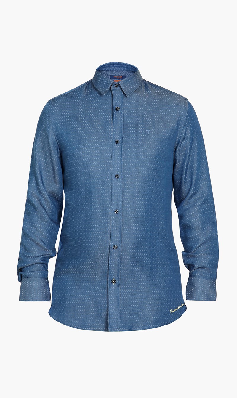 

Regular Fit Miami Collar Geometric Shirt, Blue