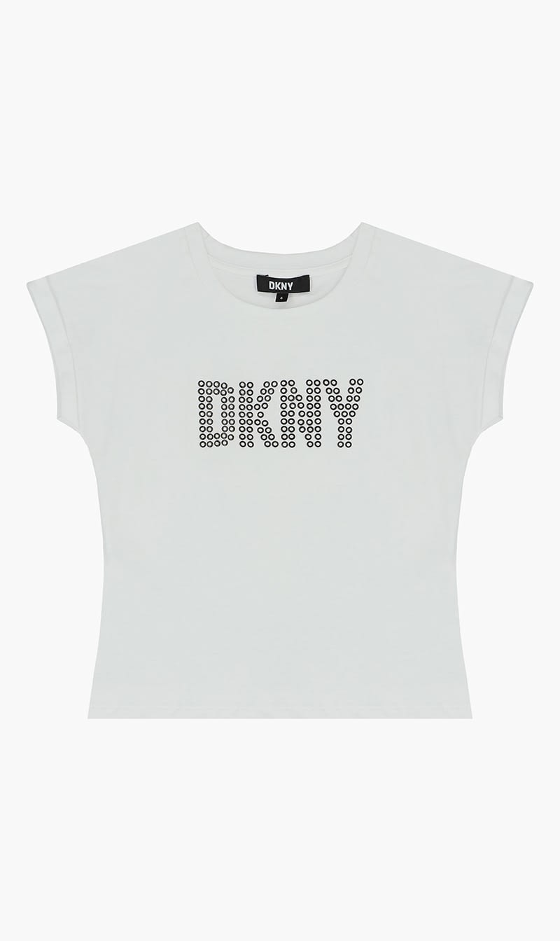 

Dkny White Studded Logo T-shirt for Girls | The Deal Outlet