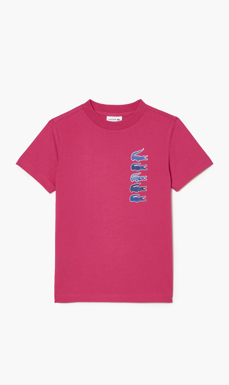 

Lacoste Pink Signature Print Cotton T-shirt for Girls | The Deal Outlet