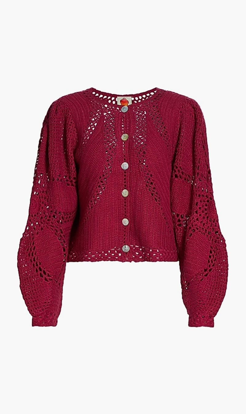

Farm Rio Pink Flower Crochet Cardigan for Women | The Deal Outlet