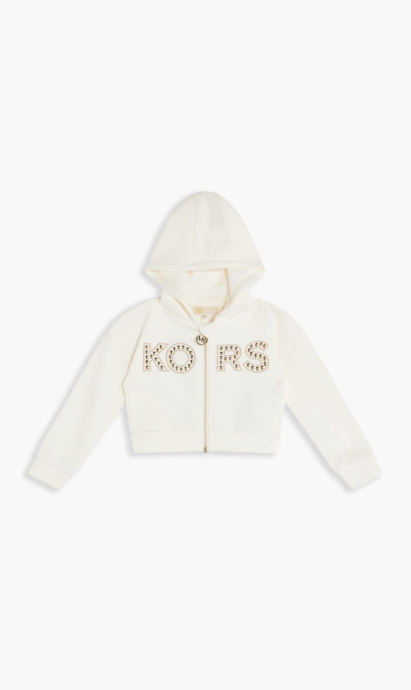 

Michael Kors Beige Logo Hooded Zip Up Top for Girls | The Deal Outlet