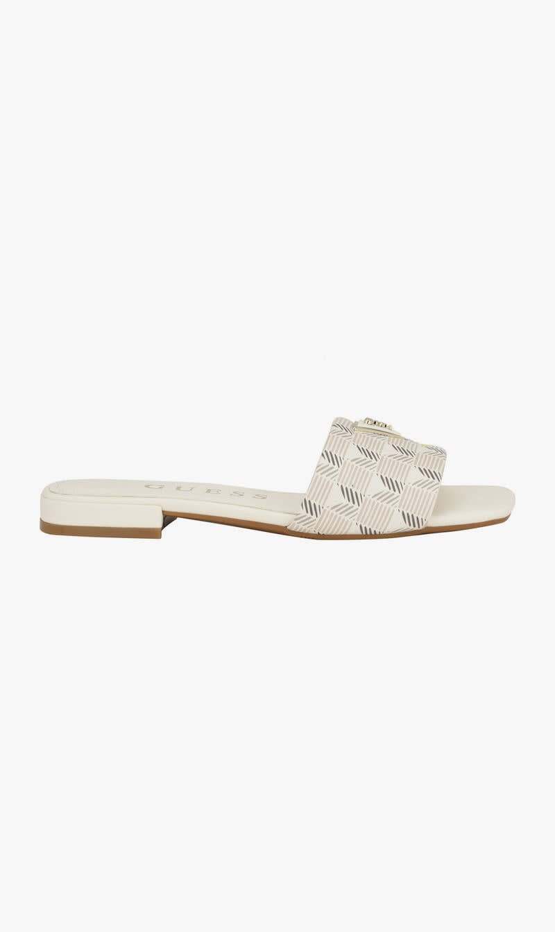 

Guess White Tamed Jet Set Flat Sandals for Women | The Deal Outlet