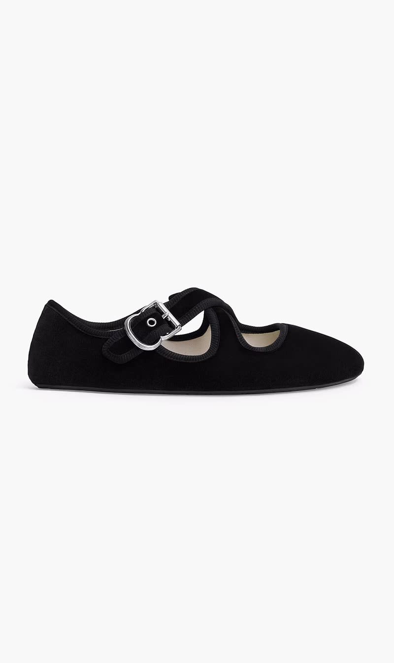 

Alaia Black Criss Cross Velvet Ballet Flats for Women