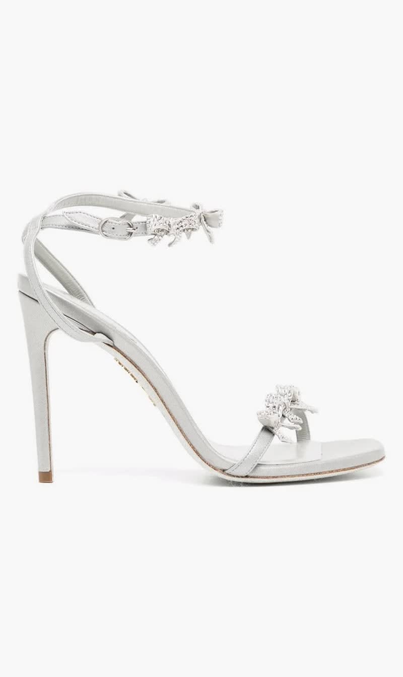 

Rene Caovilla Silver Embellished Bows Sandals for Women | The Deal Outlet
