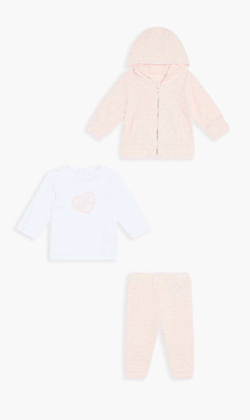 

Michael Kors Pink Monogram Jacquard Cotton Tracksuit Set for Girls | The Deal Outlet
