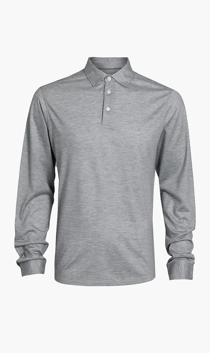 

Hackett London Grey Solid Long Sleeve Polo for Men | The Deal Outlet
