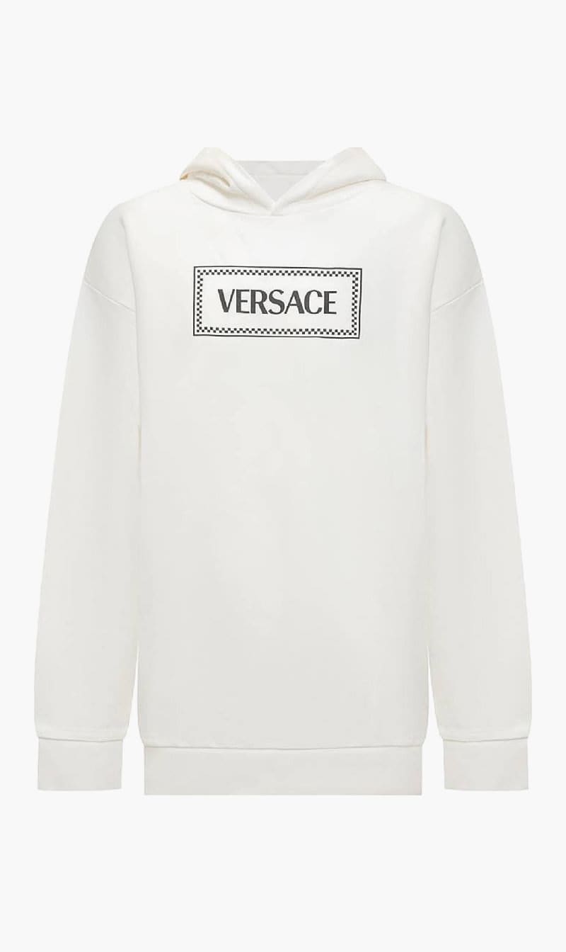 Versace White Logo Printed Hoodie for Boys