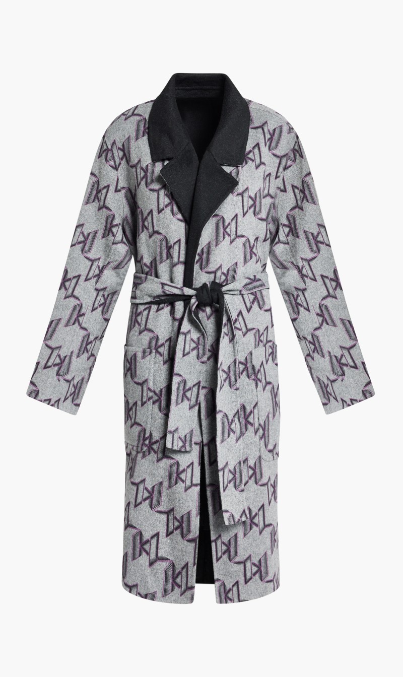 

Karl Lagerfeld Grey Monogram Soft Coat for Women | The Deal Outlet