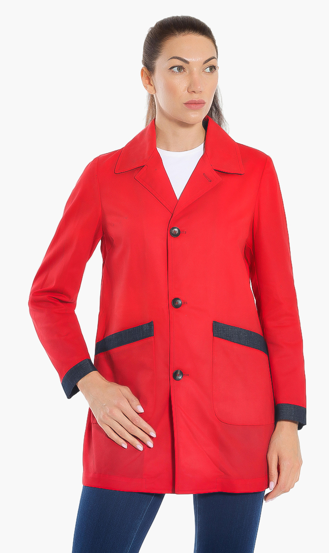 

Contrast Trim Cotton Jacket, Red
