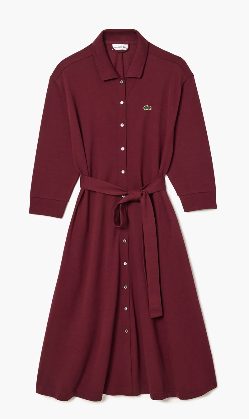 

Lacoste Red 3/4 Sleeve Cotton Pique Polo Dress for Women | The Deal Outlet