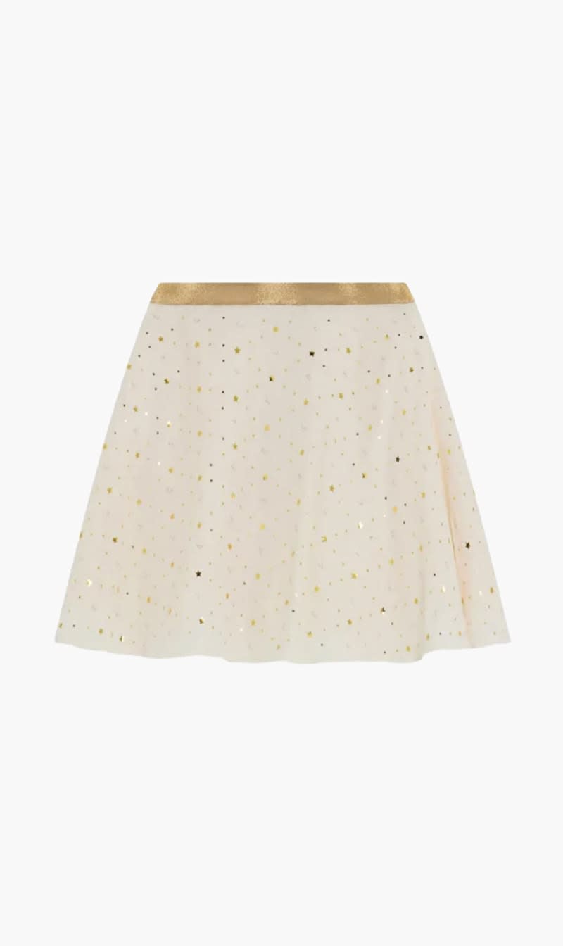 Versace Gold Skirt Crepe + Logo Stars Embroidery for Girls