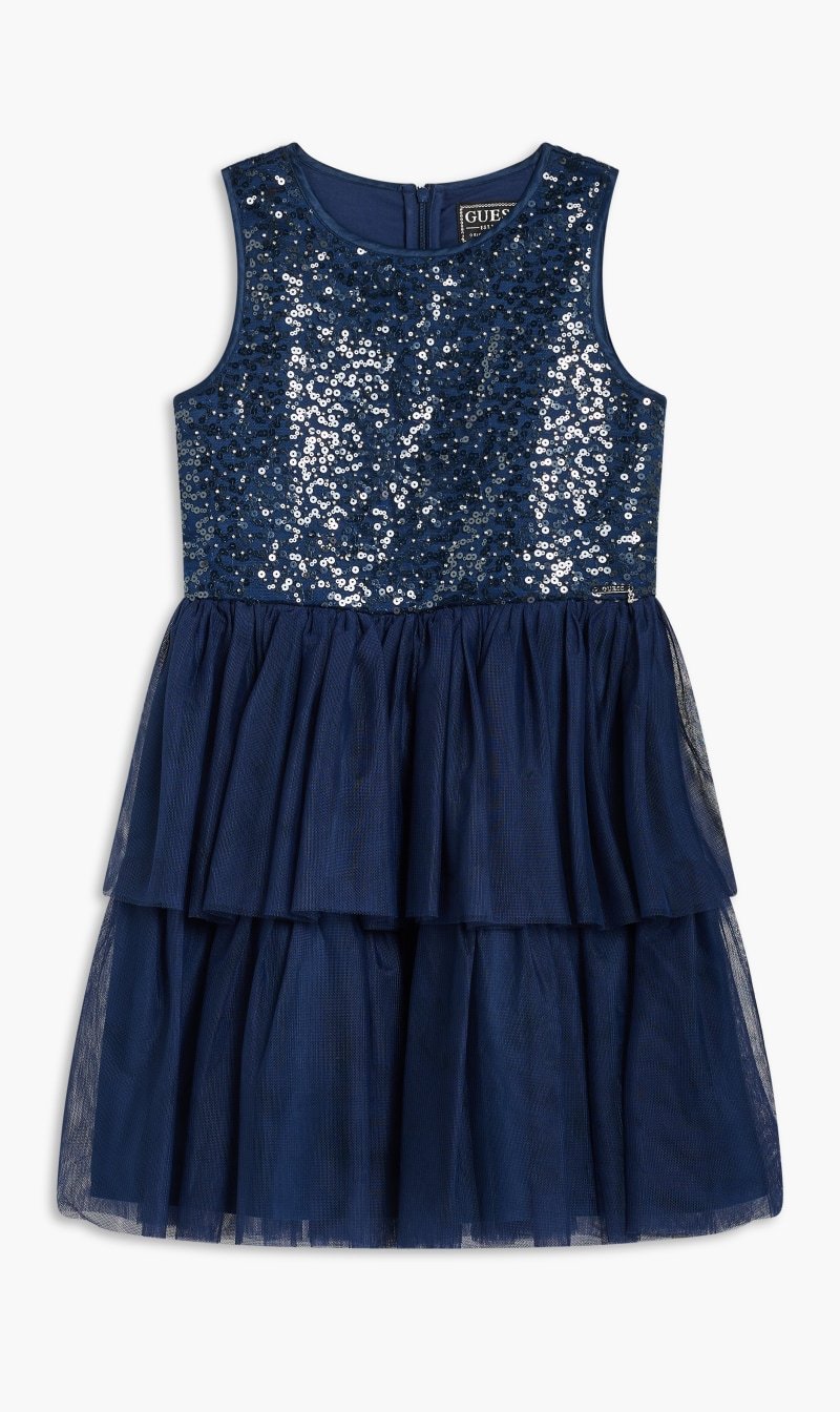 

Guess Blue Mixed Fabric Sl Dress_ceremony for Girls | The Deal Outlet