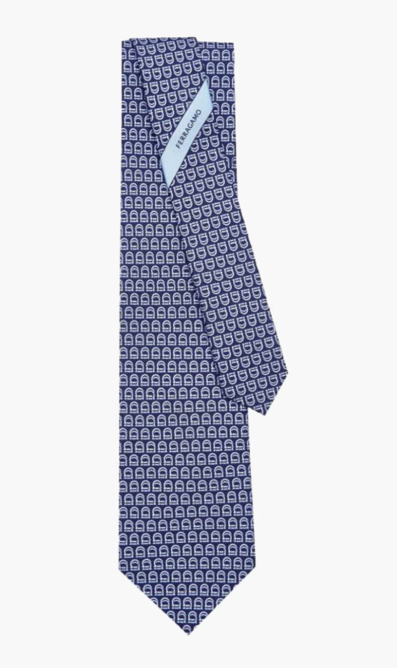 

Ferragamo Blue Gancini Printed Silk Tie for Men
