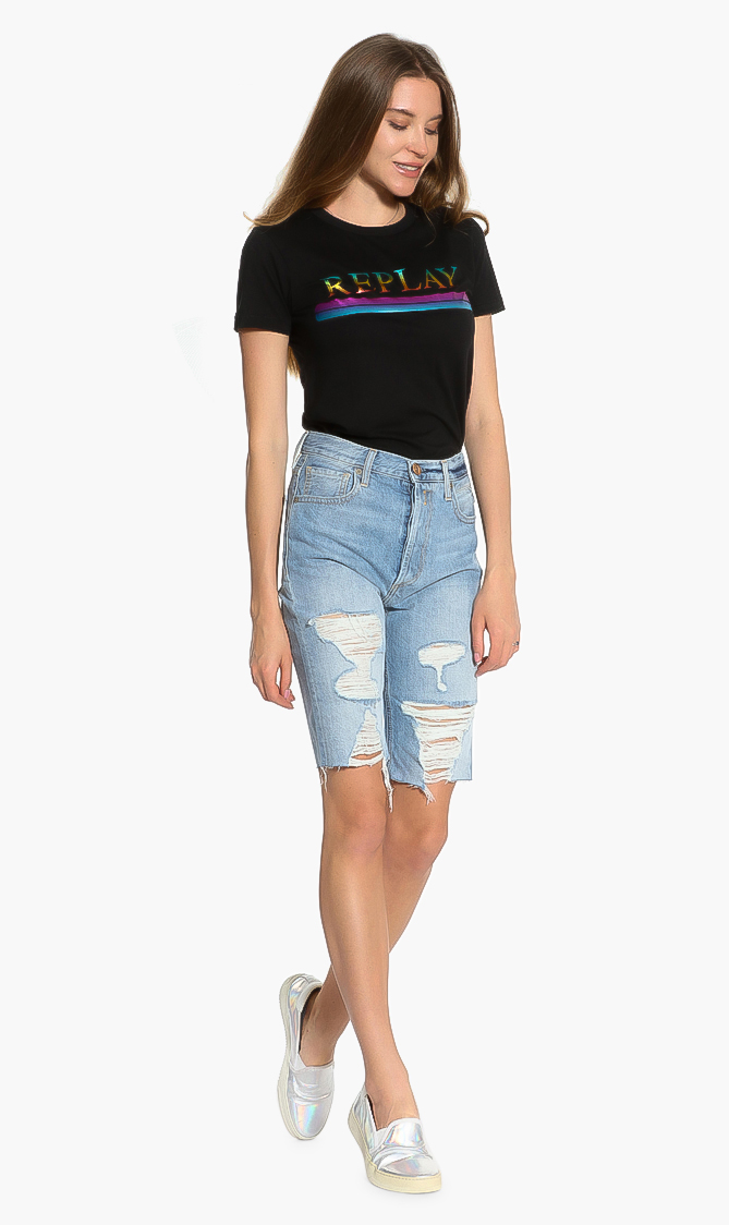 

Distressed Denim Shorts, Blue